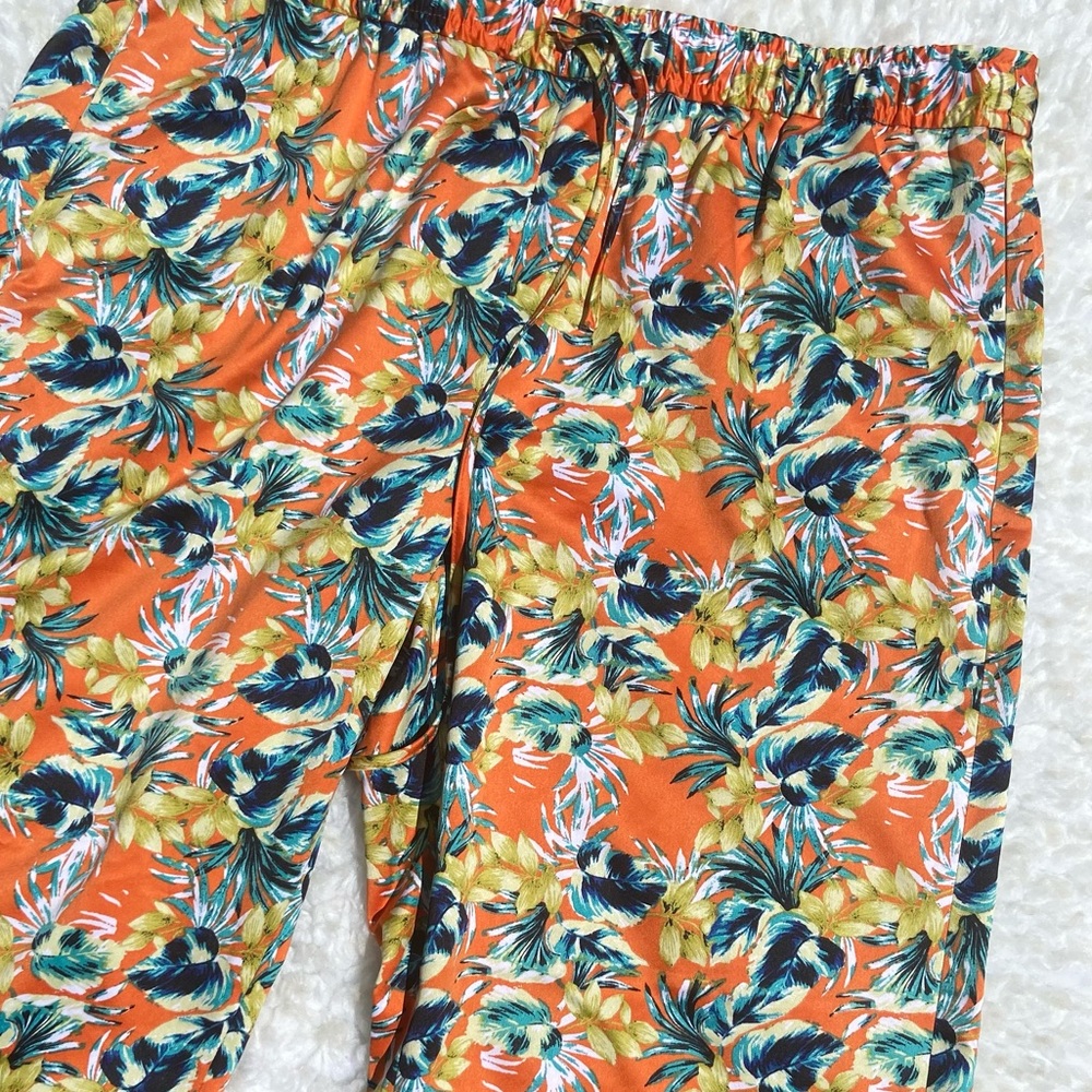 Tahari ASL Orange Floral Wide Leg Pants